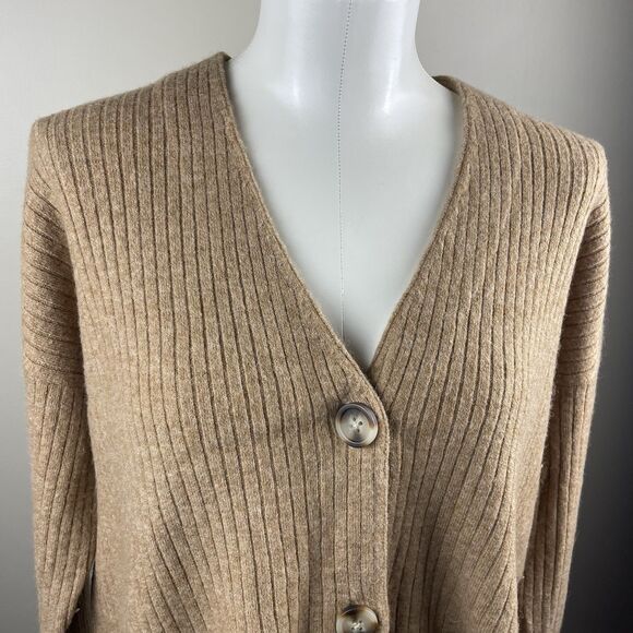 Madewell Cameron Ribbed Cardigan Sweater Tan Preppy Cozy  sz Small Wool Blend - Picture 3 of 9